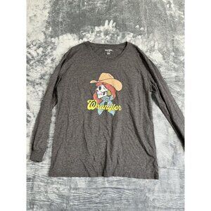 Wrangler Graphic Long Sleeve Shirt Womens Medium Cowboy Skeleton  Charcoal Gray